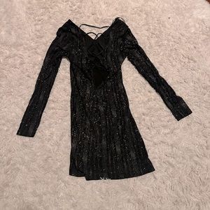 Knee high black sequins sheer dress